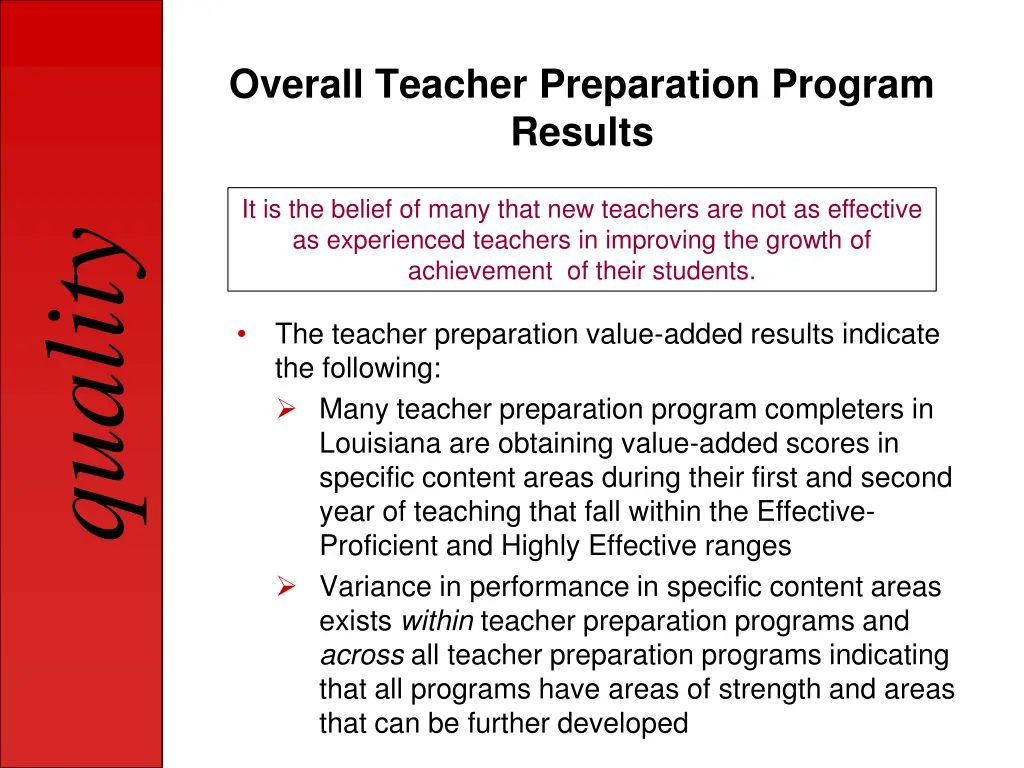 overall teacher preparation program results