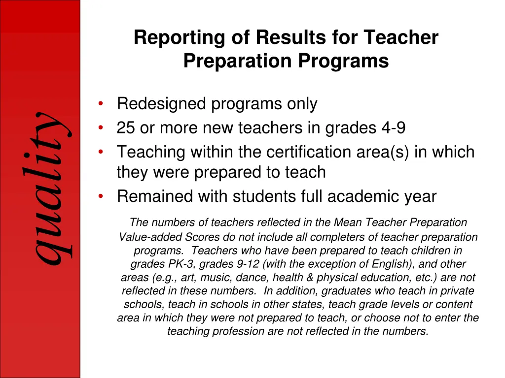 reporting of results for teacher preparation