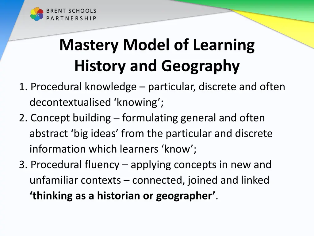 mastery model of learning history and geography