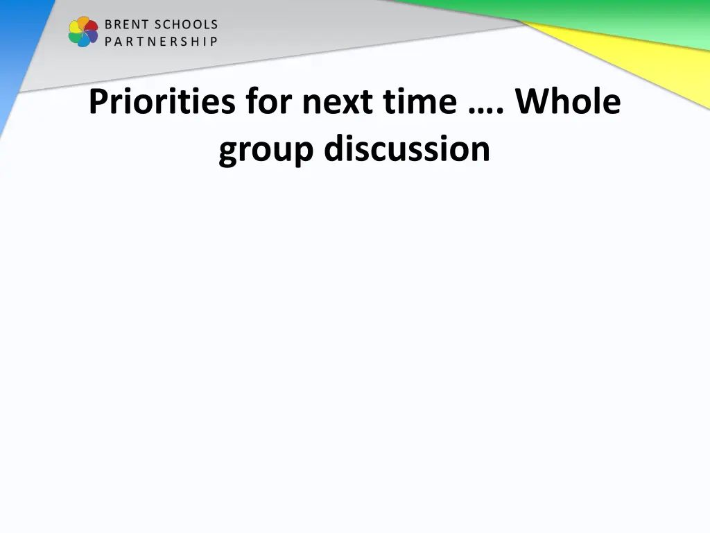 priorities for next time whole group discussion