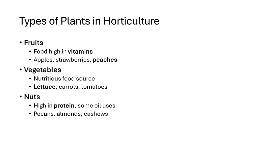 types of plants in horticulture