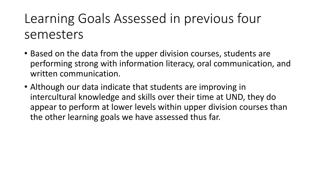 learning goals assessed in previous four semesters