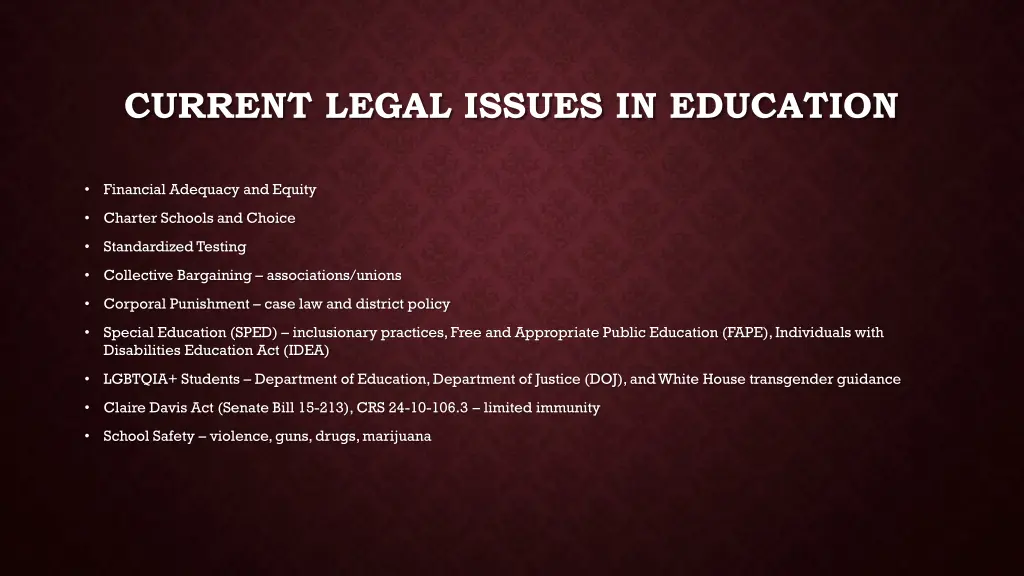 current legal issues in education