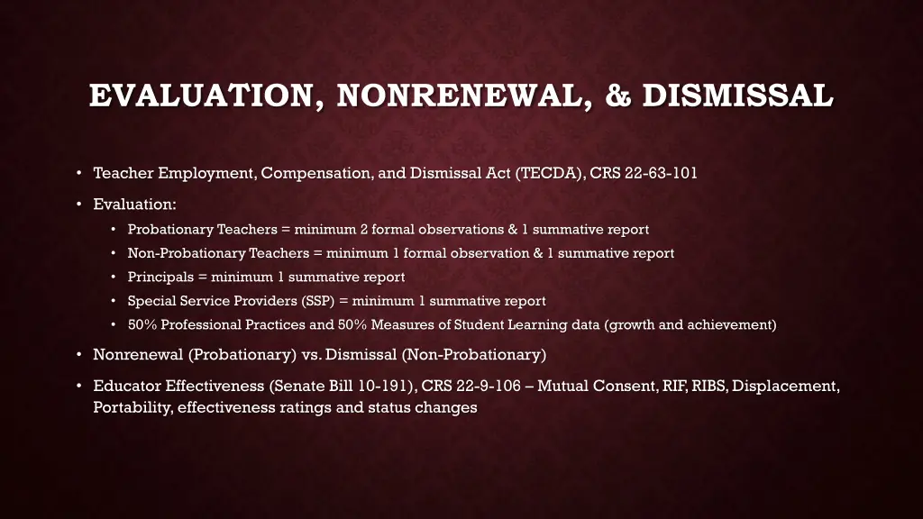 evaluation nonrenewal dismissal