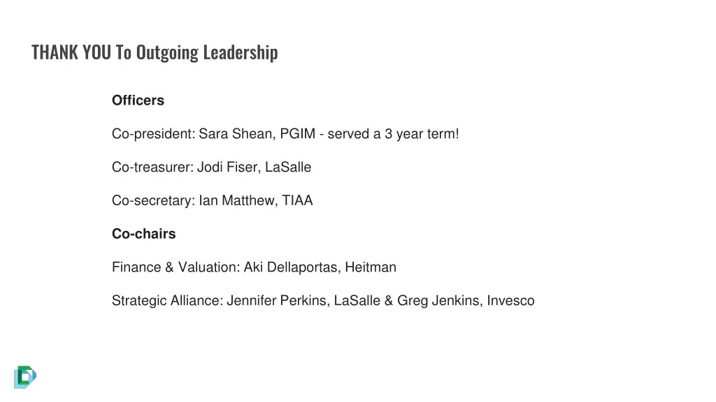 thank you to outgoing leadership