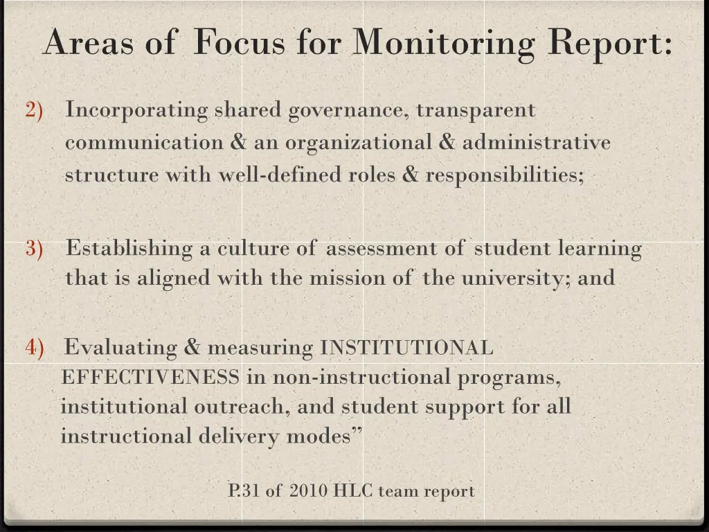 areas of focus for monitoring report 1