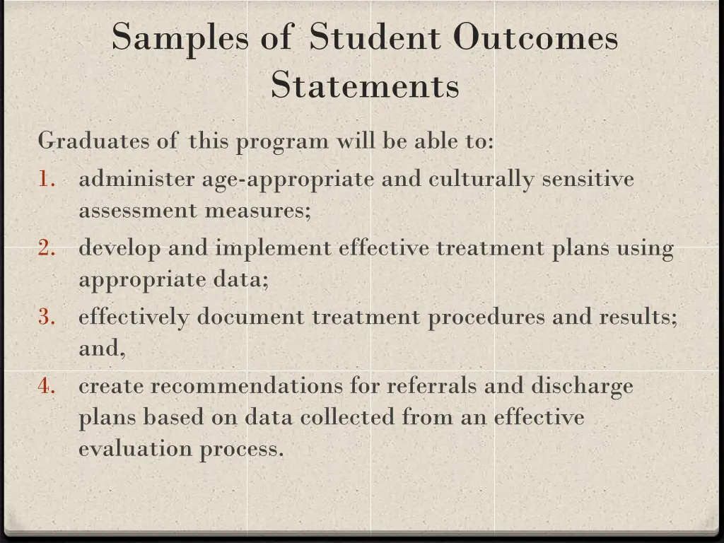 samples of student outcomes statements