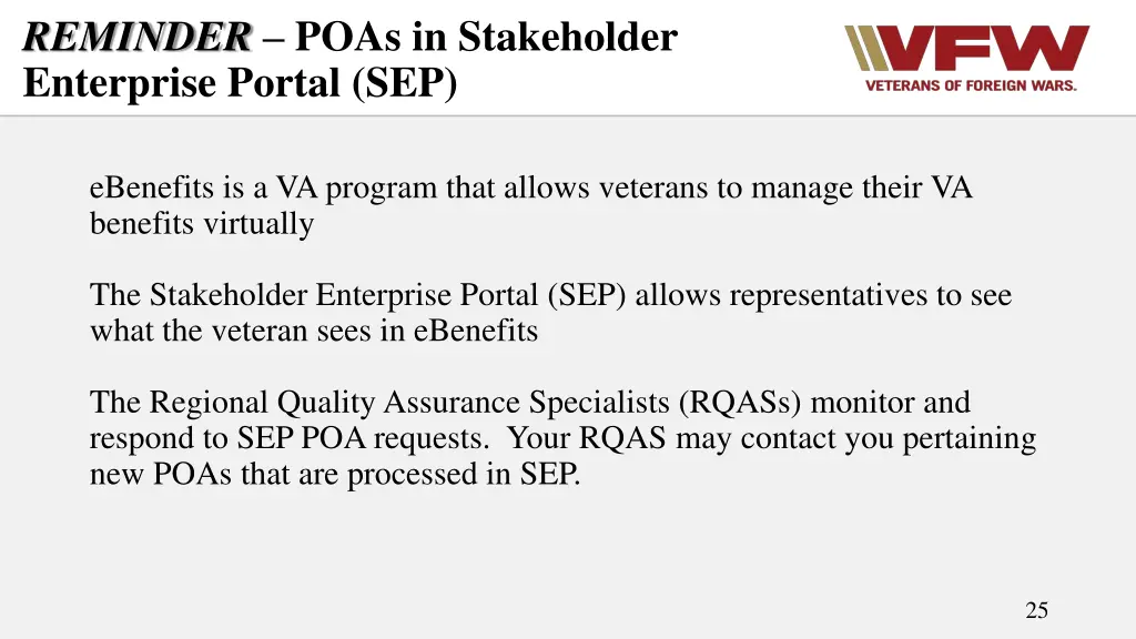reminder poas in stakeholder enterprise portal sep