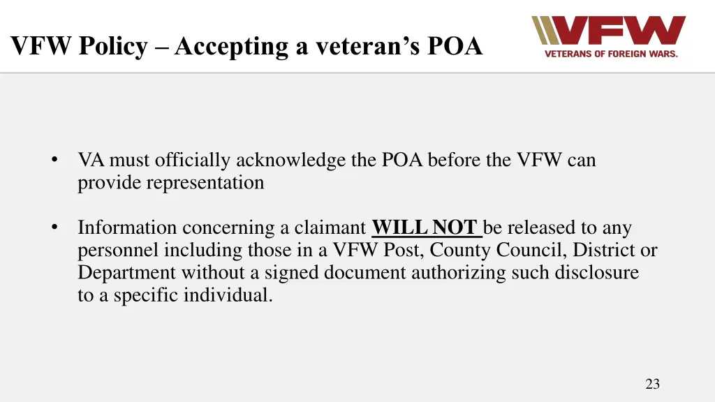 vfw policy accepting a veteran s poa 1