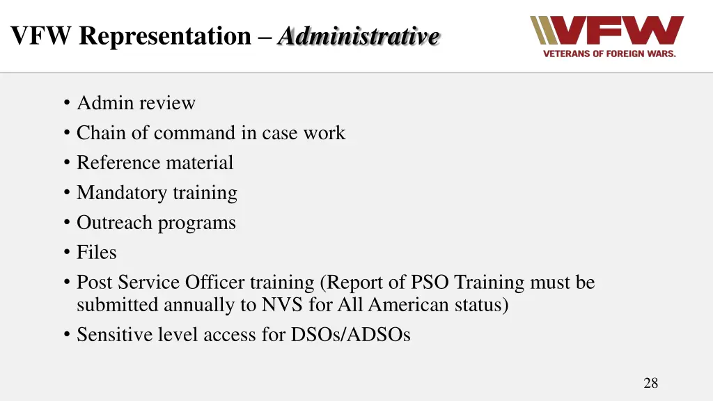 vfw representation administrative