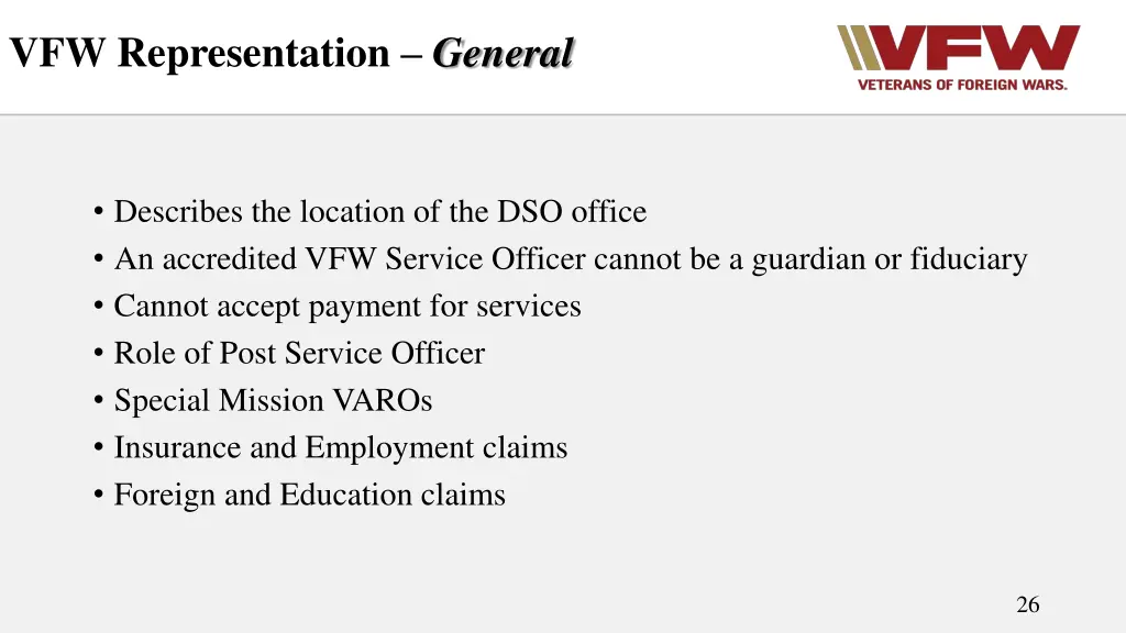 vfw representation general