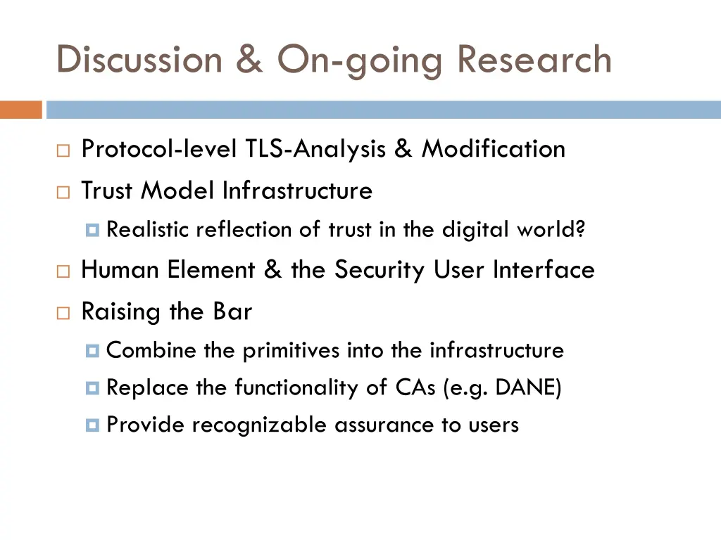 discussion on going research