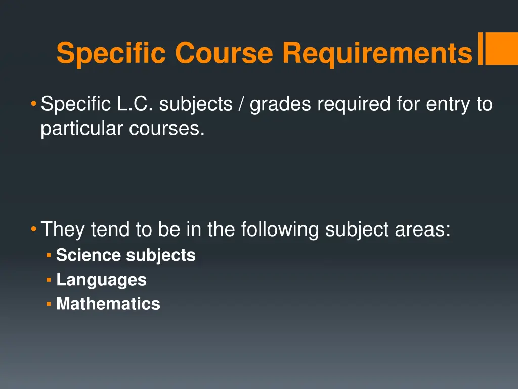 specific course requirements
