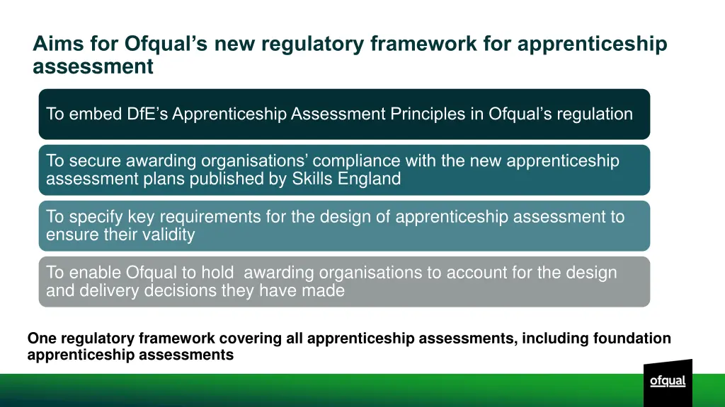 aims for ofqual s new regulatory framework
