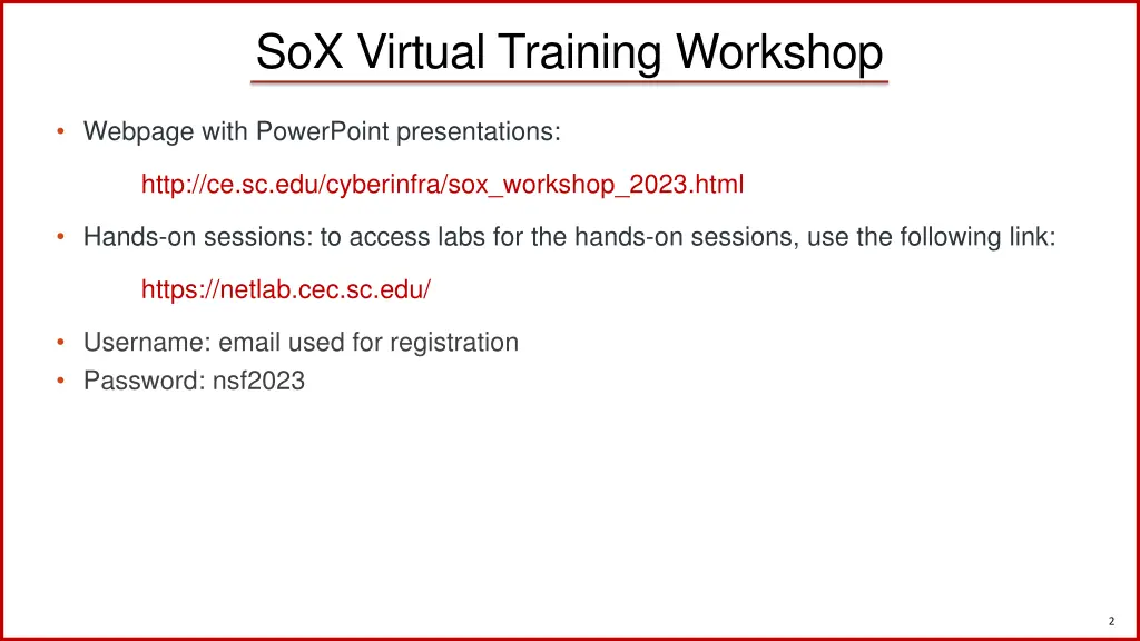 sox virtual training workshop
