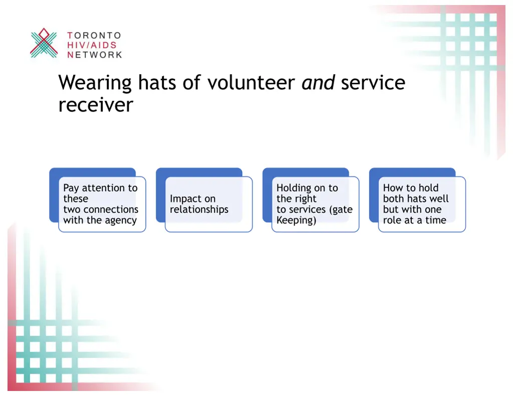 wearing hats of volunteer and service receiver