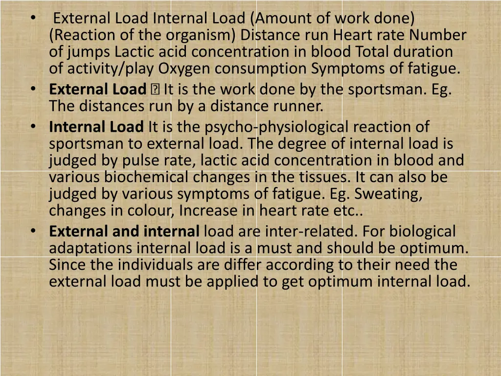 external load internal load amount of work done
