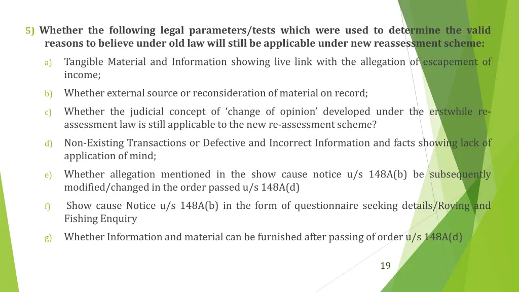5 whether the following legal parameters tests