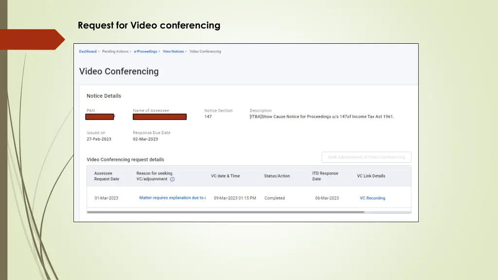 request for video conferencing