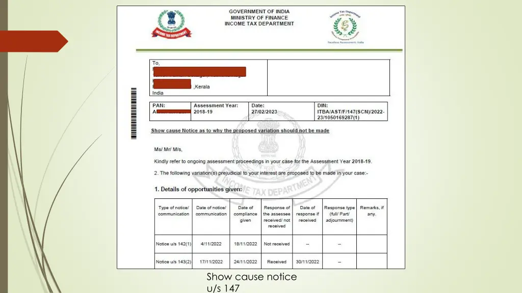 show cause notice u s 147