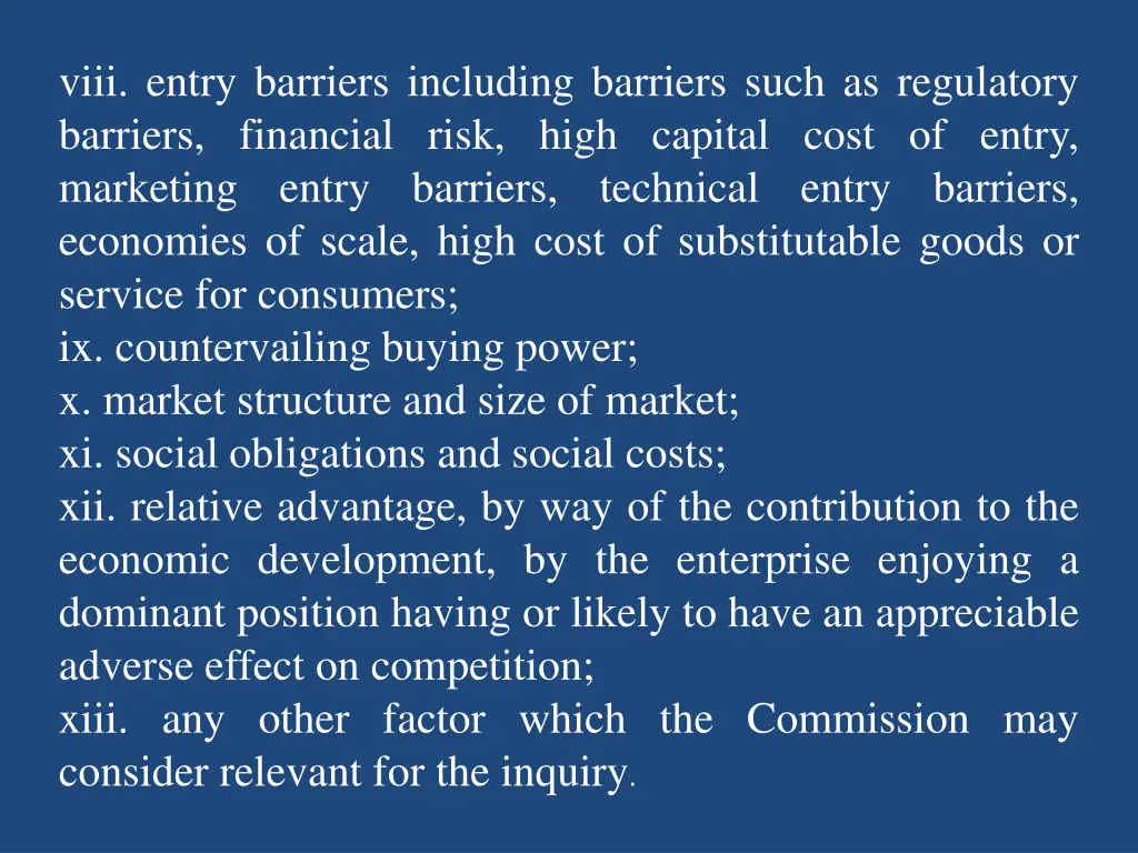 viii entry barriers including barriers such