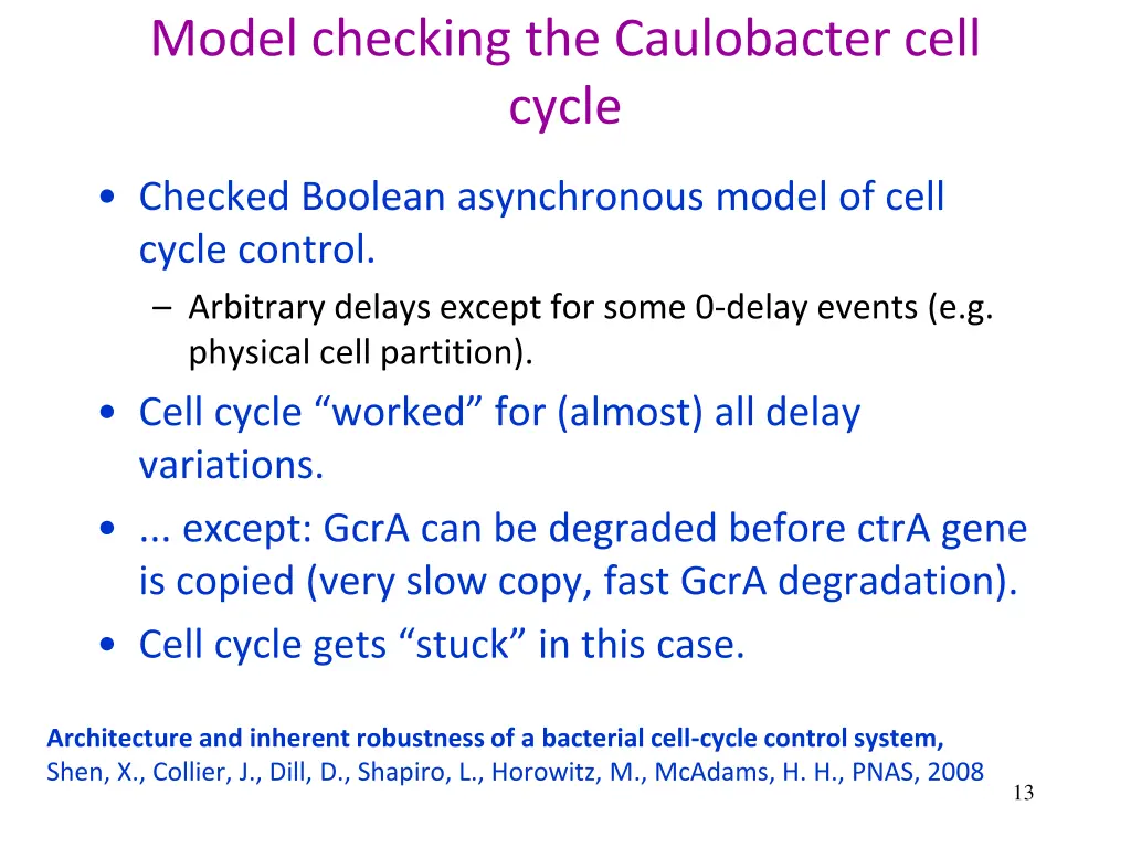 model checking the caulobacter cell cycle