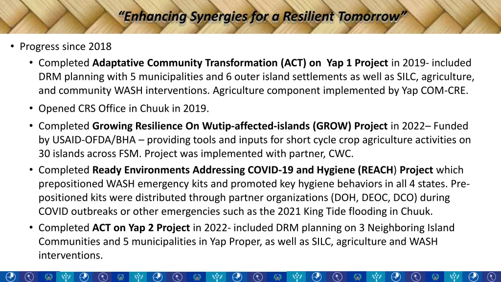enhancing synergies for a resilient tomorrow