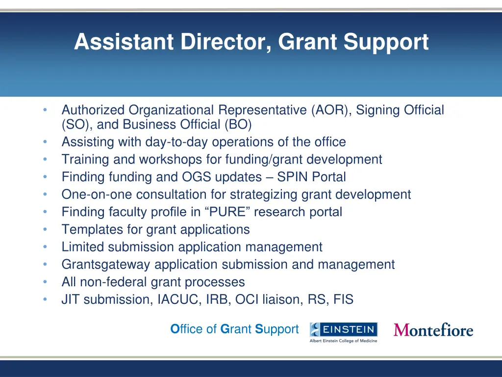 assistant director grant support