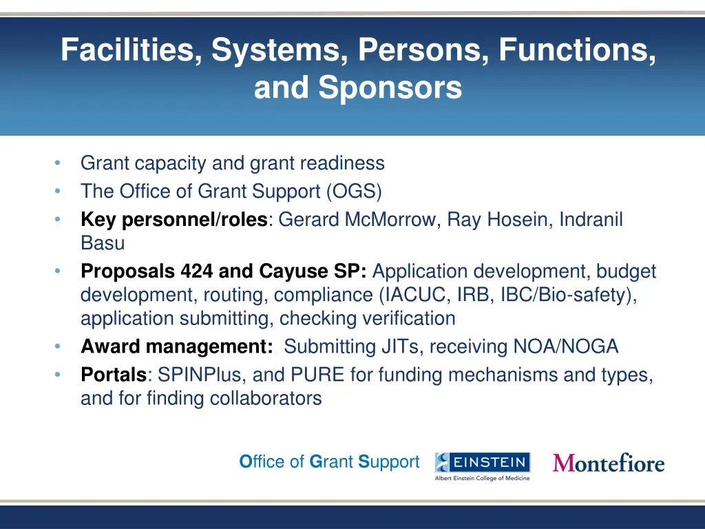 facilities systems persons functions and sponsors