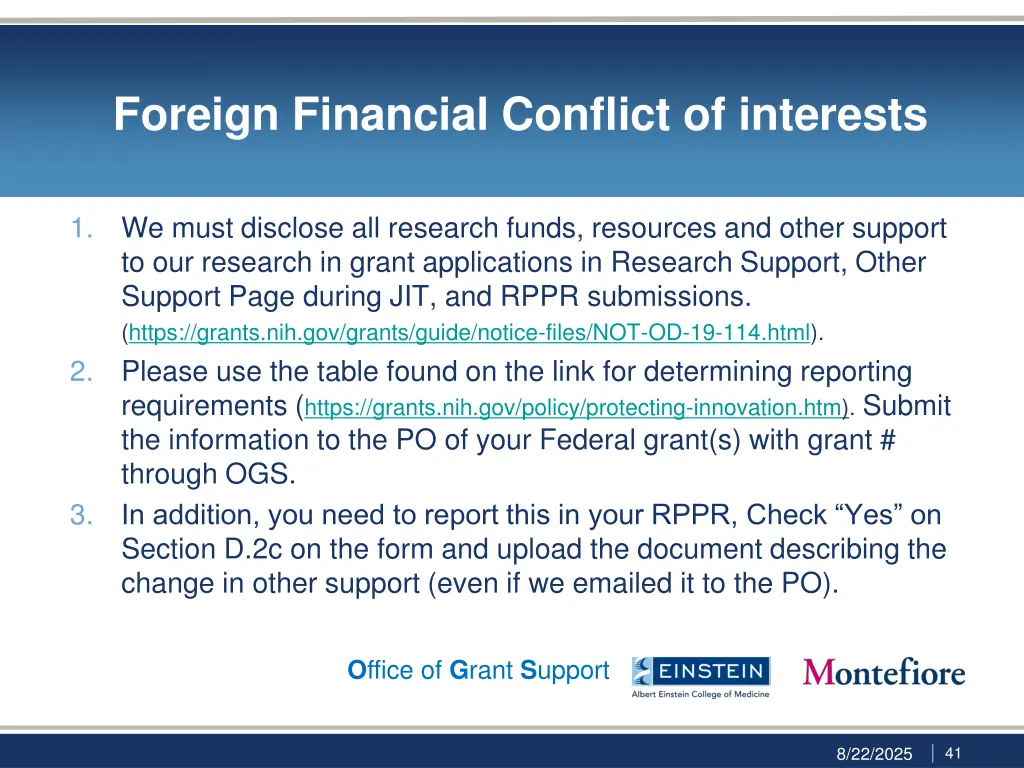 foreign financial conflict of interests