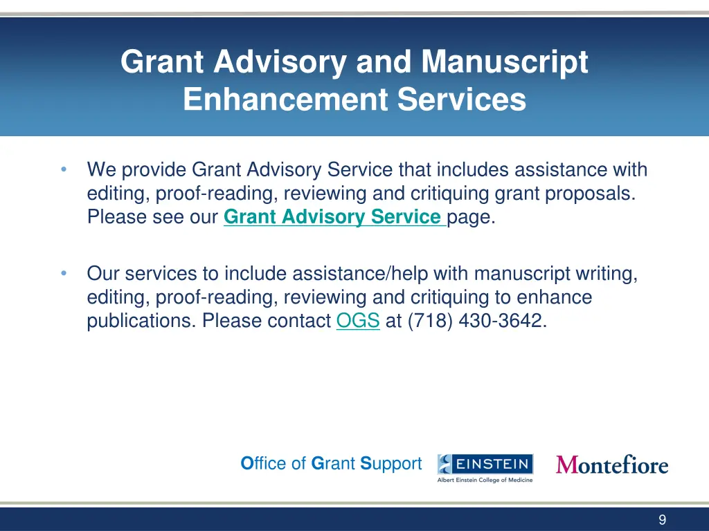 grant advisory and manuscript enhancement services