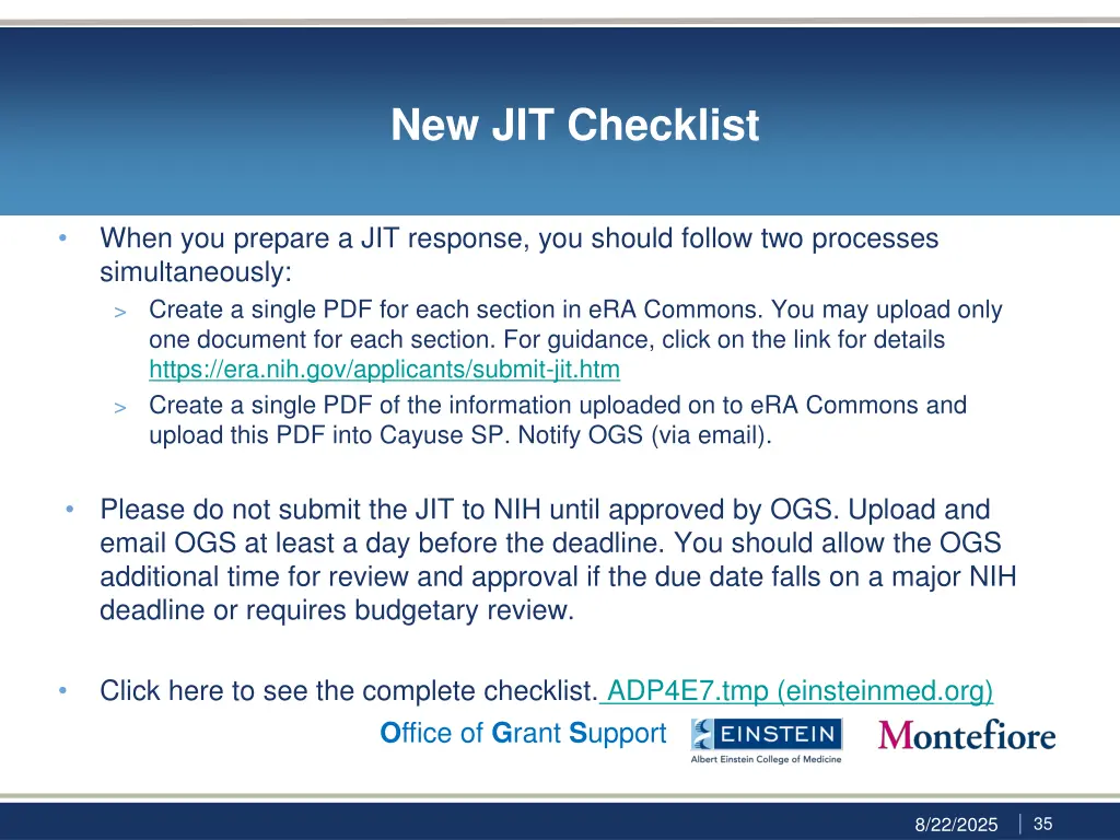 new jit checklist