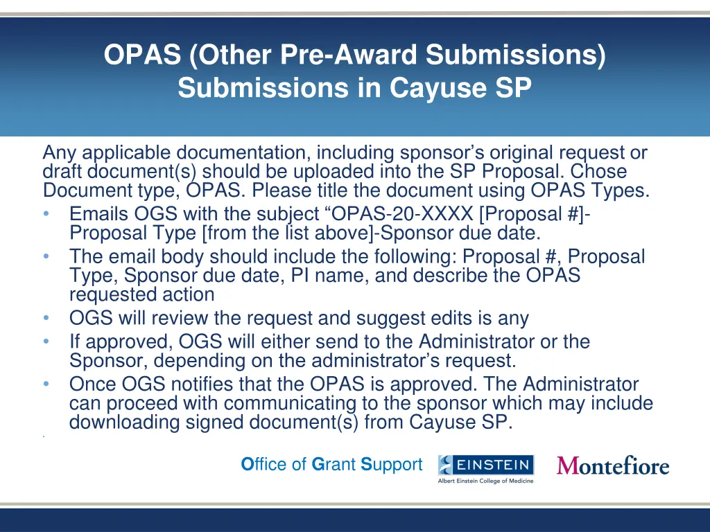 opas other pre award submissions submissions