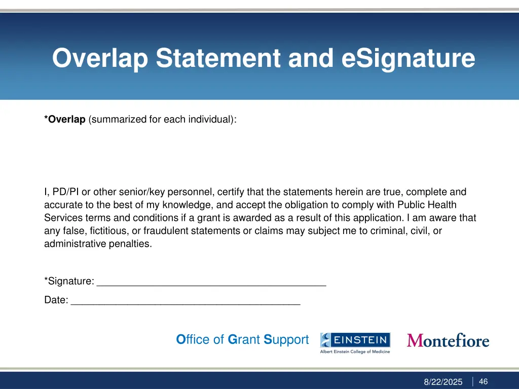 overlap statement and esignature