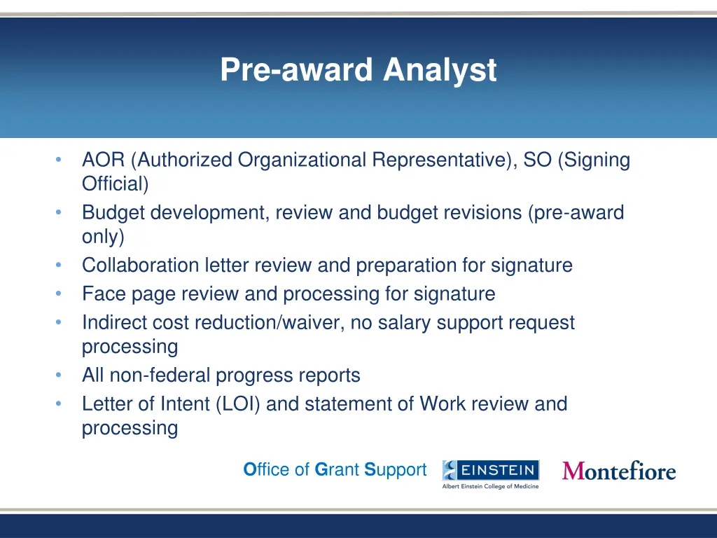 pre award analyst