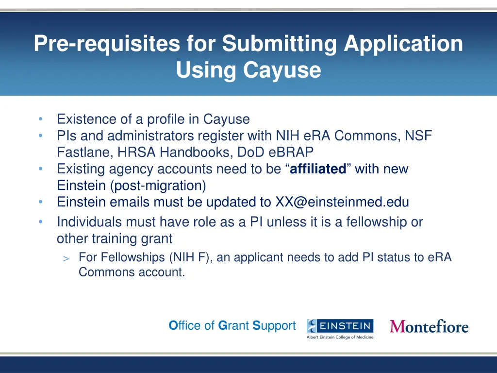 pre requisites for submitting application using