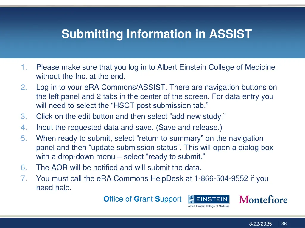 submitting information in assist