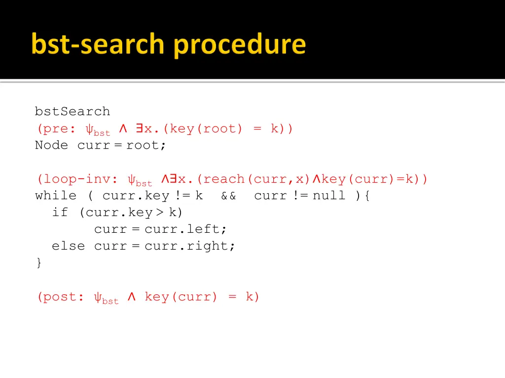 bstsearch pre bst x key root k node curr root 1