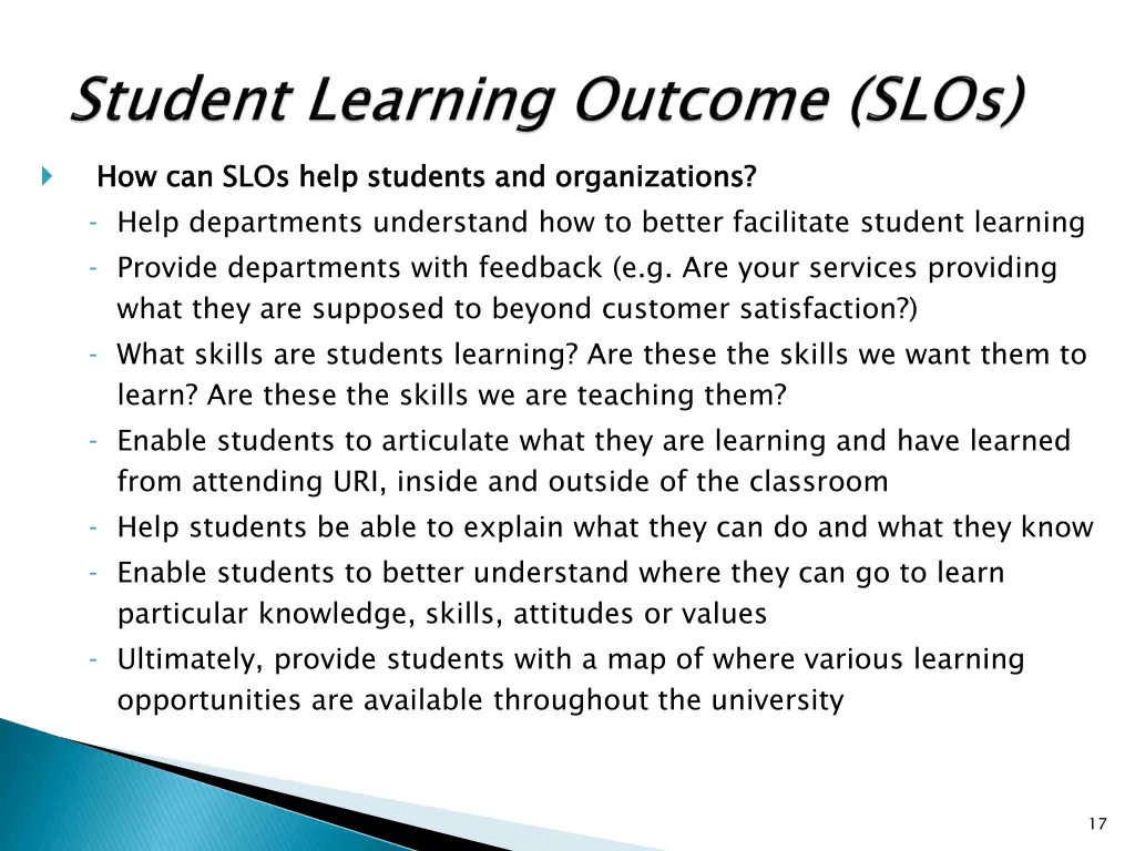how can slos help students and organizations help