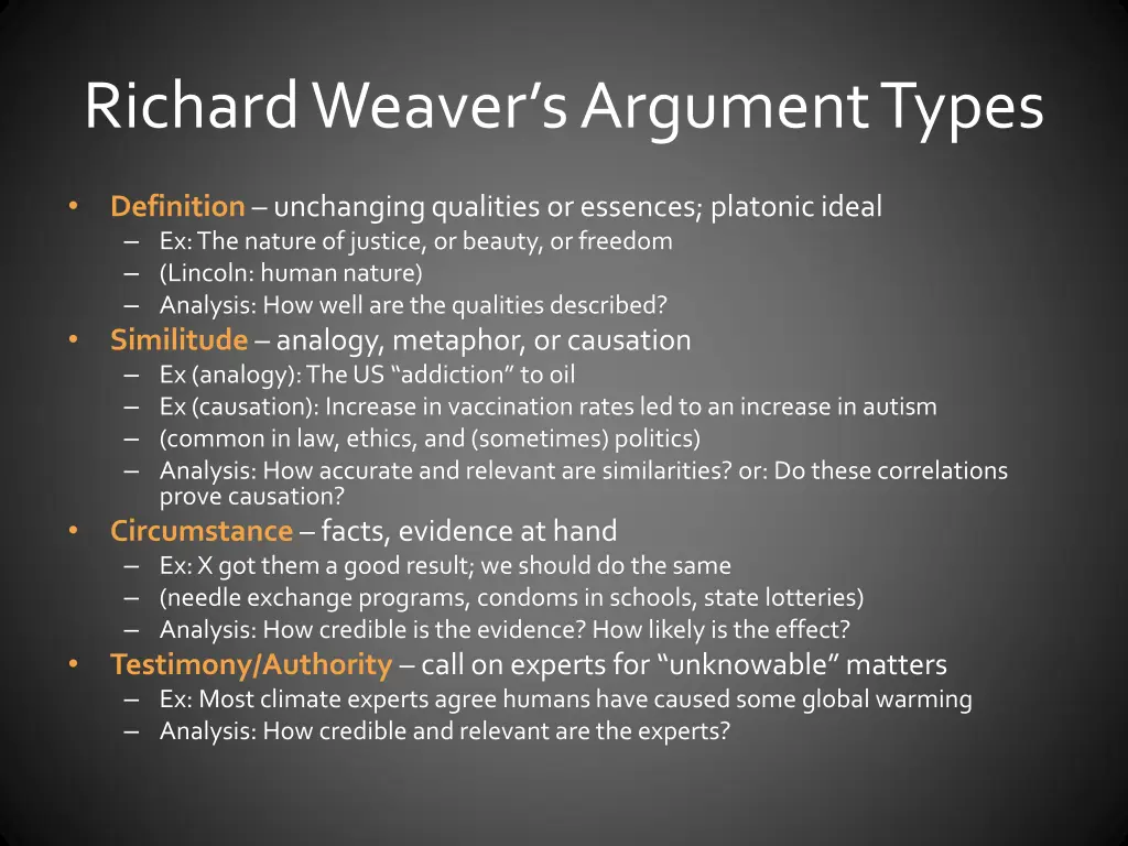richard weaver s argument types