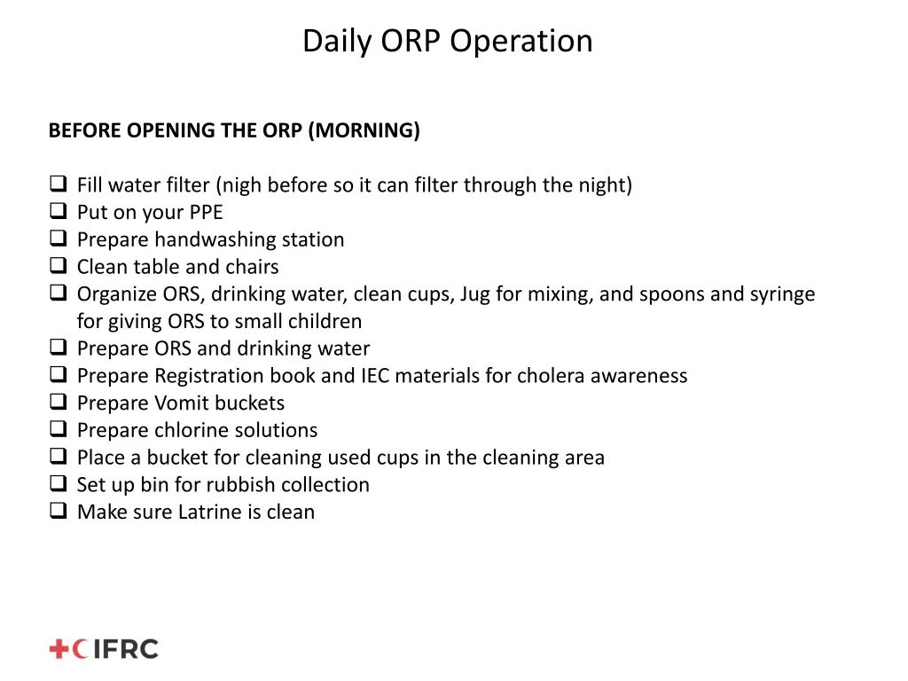 daily orp operation