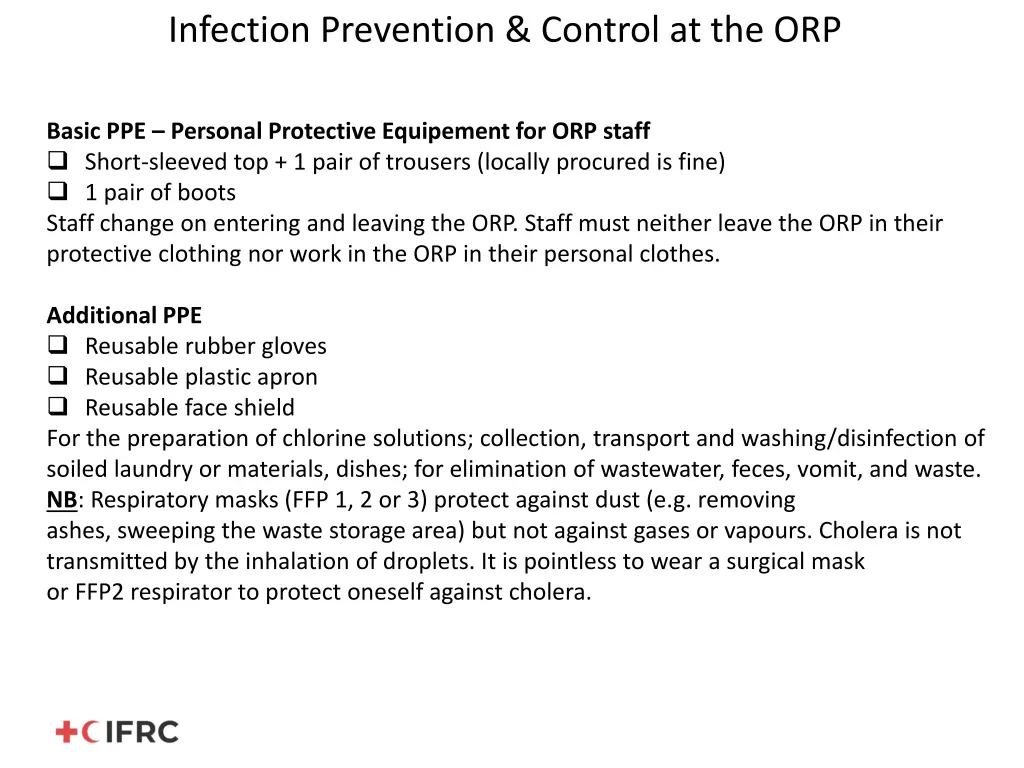 infection prevention control at the orp 1