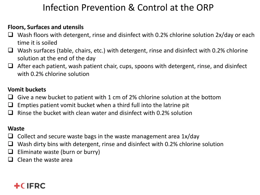 infection prevention control at the orp 2