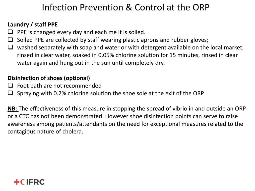 infection prevention control at the orp 3