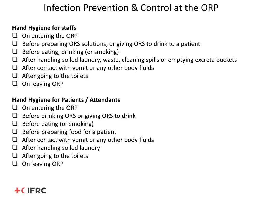 infection prevention control at the orp