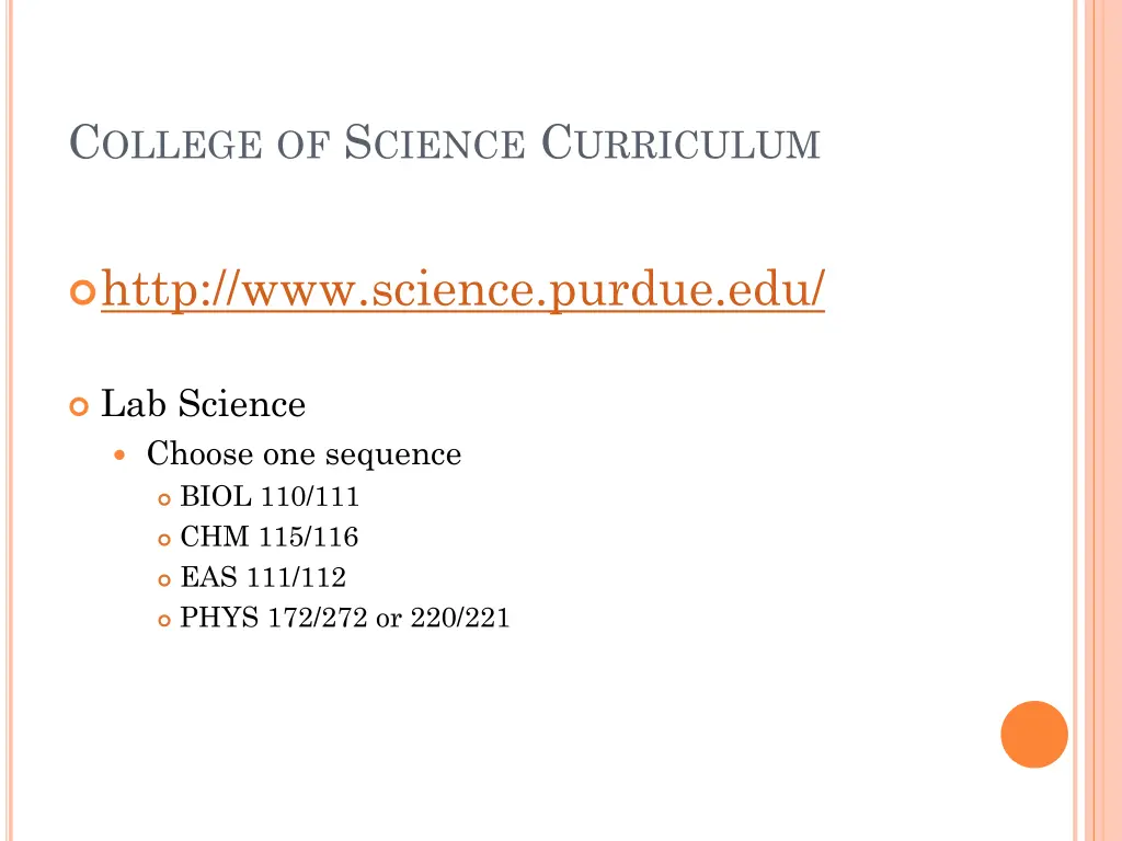 c ollege of s cience c urriculum