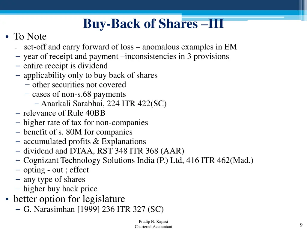 buy back of shares iii