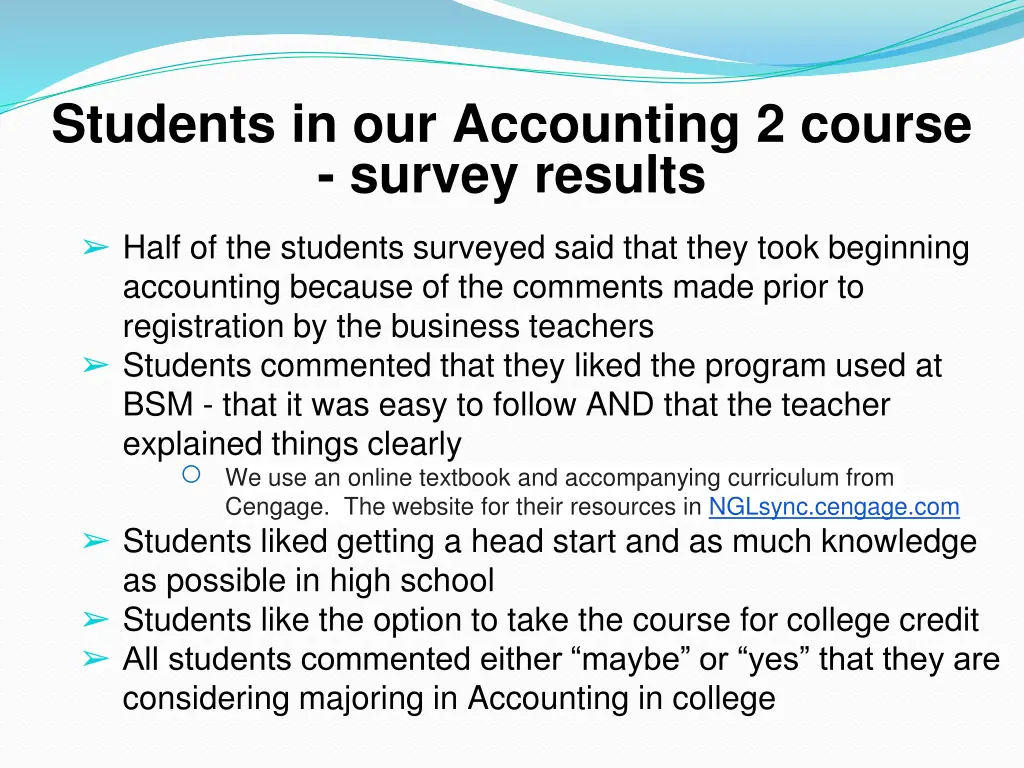 students in our accounting 2 course survey results