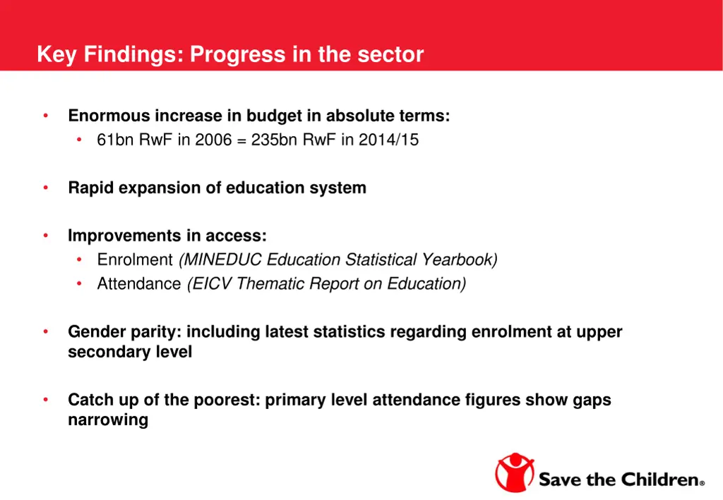 key findings progress in the sector