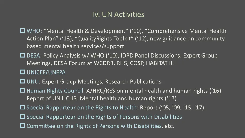 iv un activities